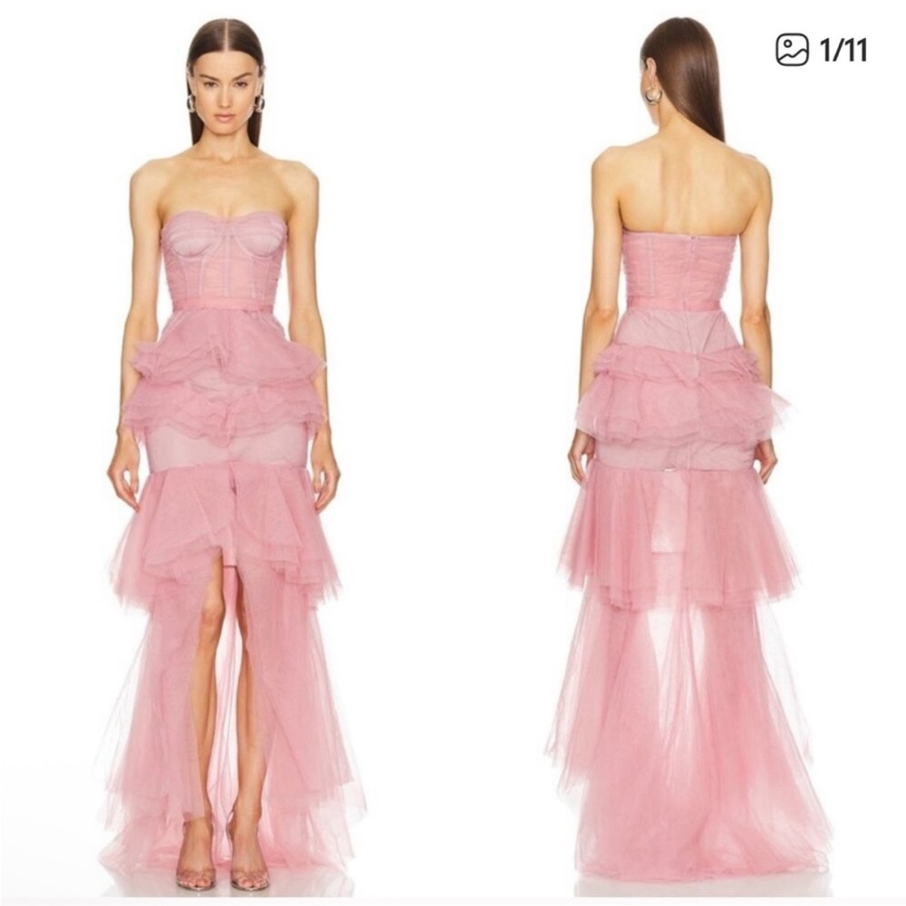 Michael Costello x Revolve Alai Strapless Pink Tulle Layer Ruffle Dress size XL